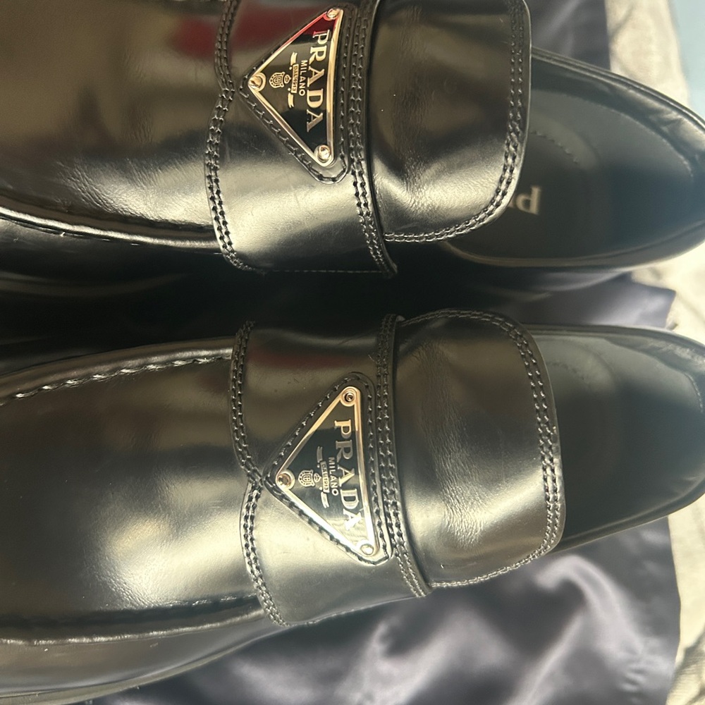 Prada Brushed Leather Monolith Loafers - Picture 11 of 12